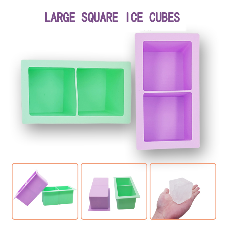 Silicon de tavă cu cub de gheață, 2 găuri matrițe cu cuburi de gheață, tavă pătrată de gheață, matriță de gheață, tavă cu cuburi de gheață pentru frigider, matriță mare de gheață pentru cocktail și bourbon, suc, mâncare pentru copii, tavă cu cuburi de gheață, BPA Free. Set cadou